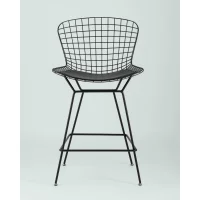 Стул полубарный с низкой спинкой Bertoia черный с черной подушкой