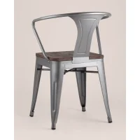 Стул TOLIX ARM WOOD с подлокотниками серебристый