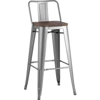 Стул барный TOLIX WOOD со спинкой серебристый матовый