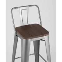 Стул барный TOLIX WOOD со спинкой серебристый матовый