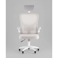 Кресло офисное TopChairs Core серый с подголовником пластик белый