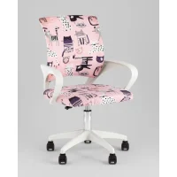 Кресло офисное TopChairs Simple SN Junior принт Pink Cats пластик белый