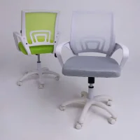 Кресло рабочее, поворотное RICCI NEW, white, ткань/сетка, светло-серый