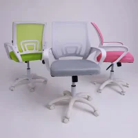 Кресло рабочее, поворотное RICCI NEW, white, ткань/сетка, светло-серый
