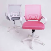 Кресло рабочее, поворотное RICCI NEW, white, ткань/сетка, розовый