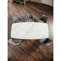 Стол обеденный SIGNAL DOLCE Ceramic Statuario Venato белый/дуб 180-240/95