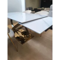 Стол обеденный SIGNAL HERMES II эффект белого мрамора/золотой 160-240/90