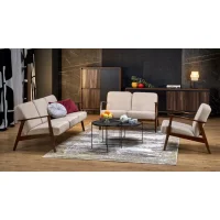 Диван HALMAR MILANO 2S tap. Castel 15 бежевый/орех