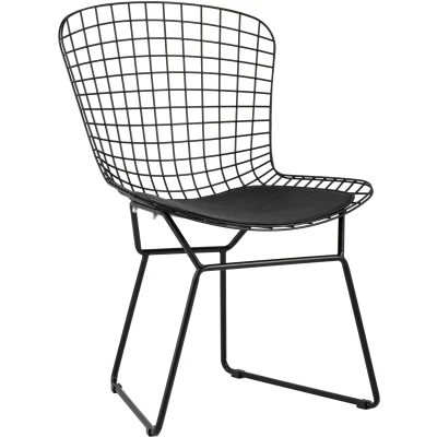 Стул обеденный Bertoia черный с черной подушкой