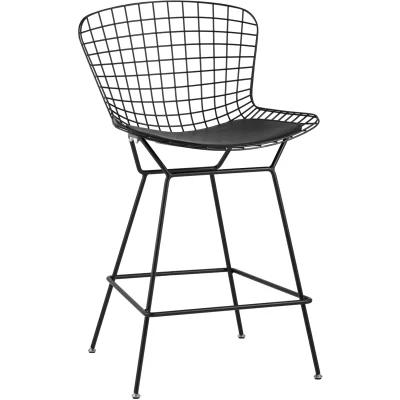 Стул полубарный с низкой спинкой Bertoia черный с черной подушкой
