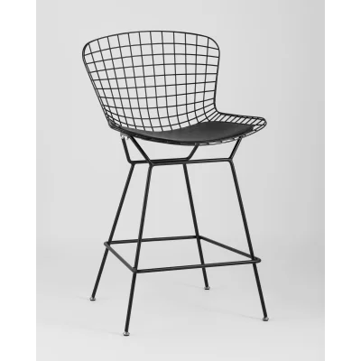Стул полубарный с низкой спинкой Bertoia черный с черной подушкой — фото 2