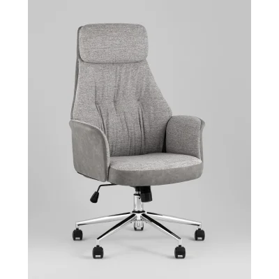 Кресло офисное TopChairs Neoma светло-серый экокожа ткань — фото 2