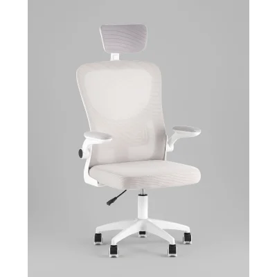 Кресло офисное TopChairs Core серый с подголовником пластик белый — фото 2