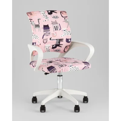 Кресло офисное TopChairs Simple SN Junior принт Pink Cats пластик белый — фото 2