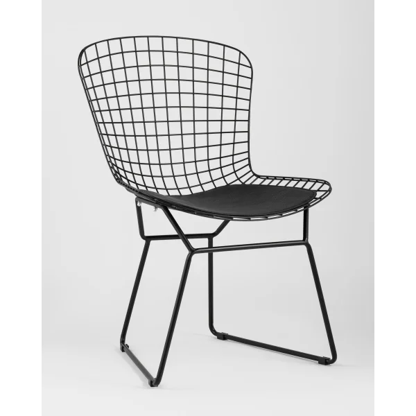 Стул обеденный Bertoia черный с черной подушкой