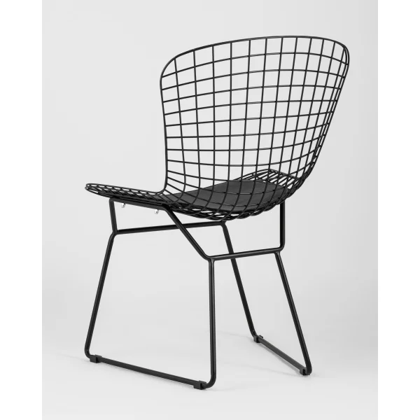 Стул обеденный Bertoia черный с черной подушкой