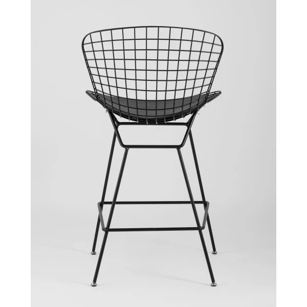 Стул полубарный с низкой спинкой Bertoia черный с черной подушкой