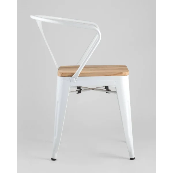 Стул TOLIX ARM WOOD с подлокотниками белый
