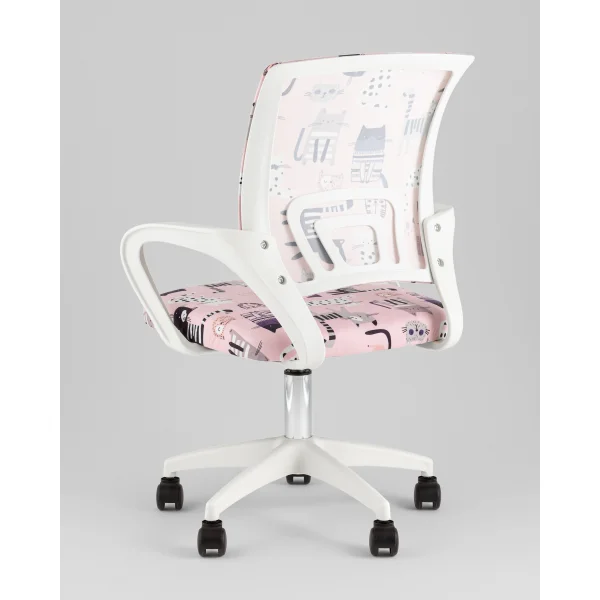 Кресло офисное TopChairs Simple SN Junior принт Pink Cats пластик белый
