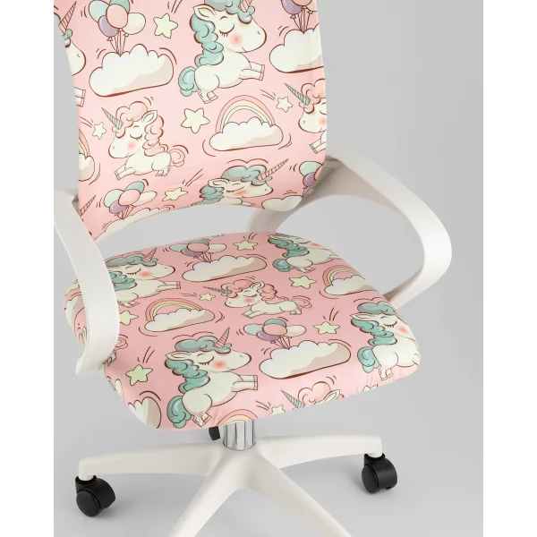 Кресло офисное TopChairs Simple SN Junior принт Unicorns пластик белый