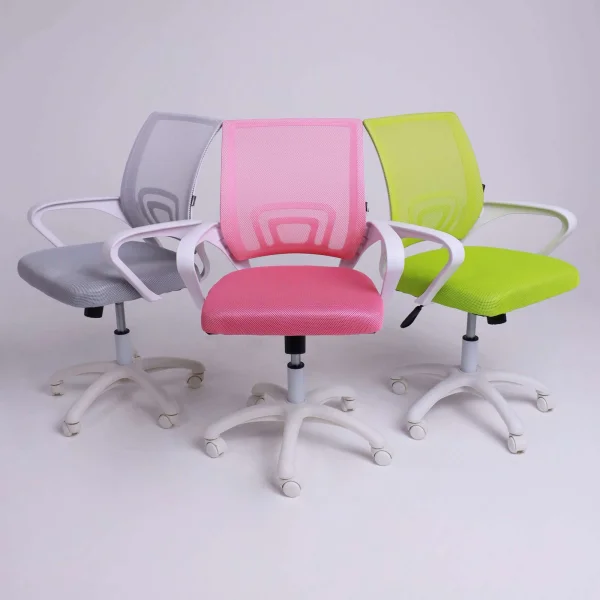 Кресло рабочее, поворотное RICCI NEW, white, ткань/сетка, светло-серый
