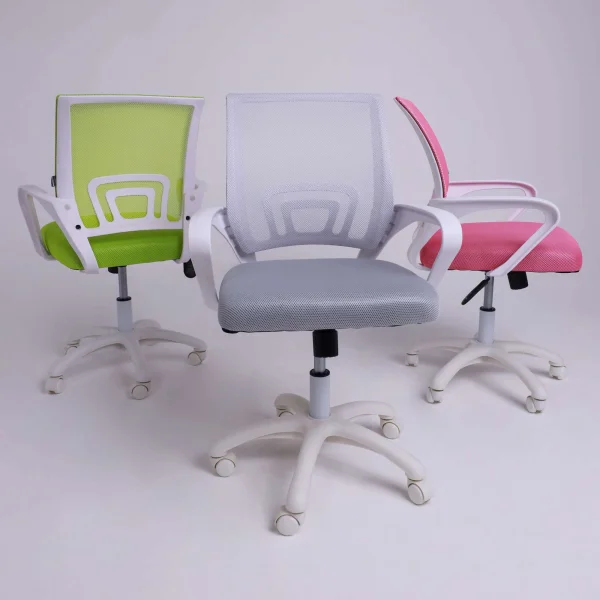 Кресло рабочее, поворотное RICCI NEW, white, ткань/сетка, светло-серый