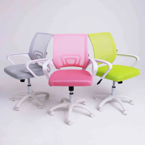 Кресло рабочее, поворотное RICCI NEW, white, ткань/сетка, розовый