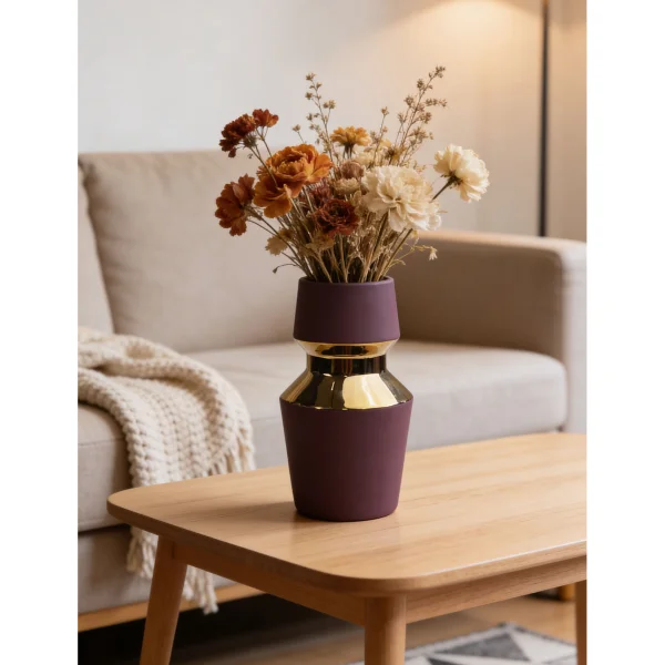 Ваза керамическая ASTOR, фиолетовый+золото, 11*20см