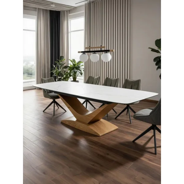 Стол обеденный SIGNAL DOLCE Ceramic Statuario Venato белый/дуб 180-240/95