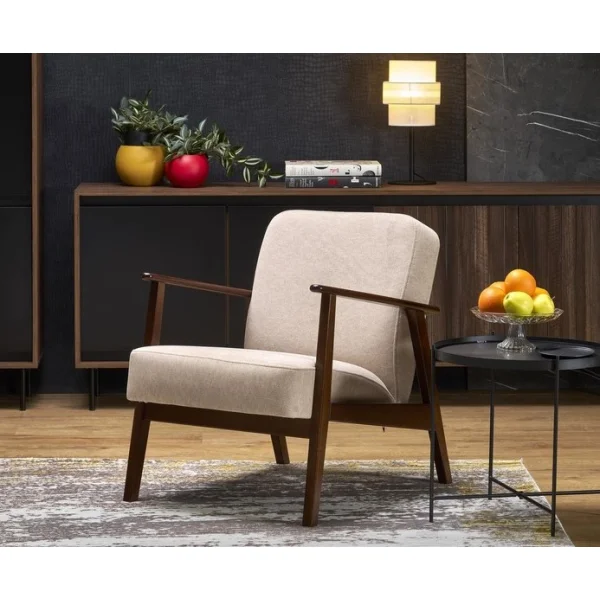 Кресло HALMAR MILANO 1S tap. Castel 15 бежевый/орех