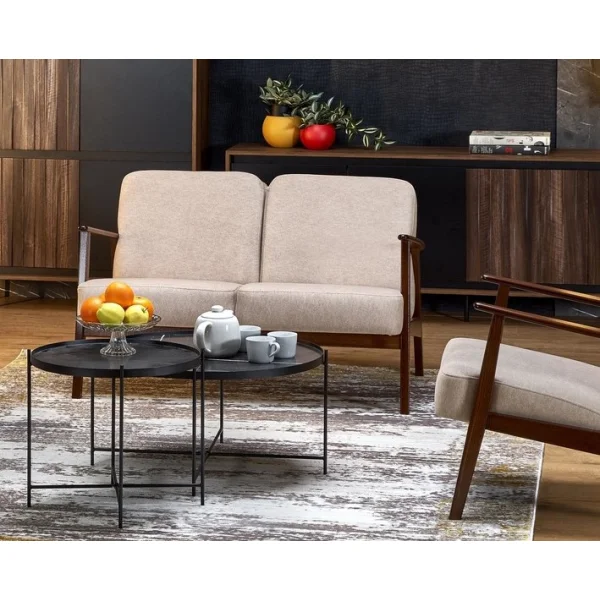 Диван HALMAR MILANO 2S tap. Castel 15 бежевый/орех