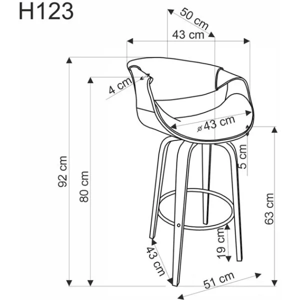 Стул барный HALMAR H123 черный/орех
