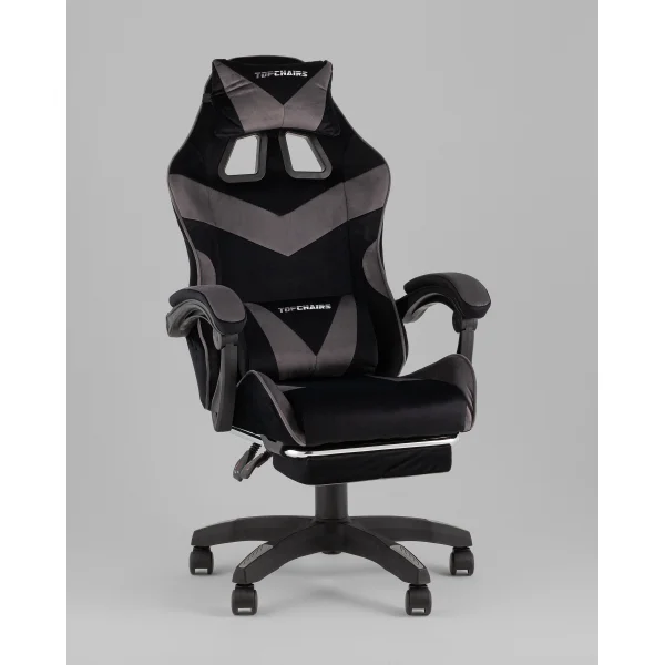 Кресло спортивное TopChairs MG-7019 велюр черно-серый