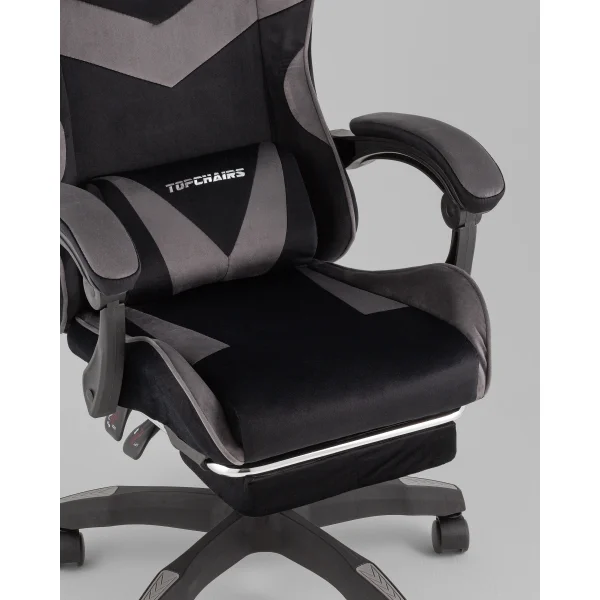 Кресло спортивное TopChairs MG-7019 велюр черно-серый