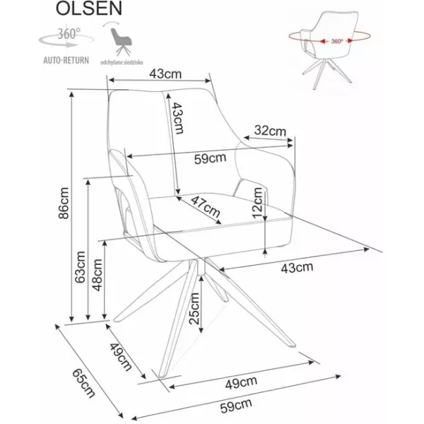 Стул SIGNAL OLSEN Noelle 33 темно-бежевый/черный, поворотный